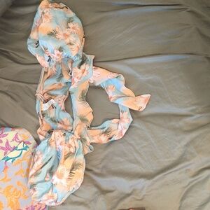 Agua Bendita Bailee Luau Crop Top Floral Hawaiian Print Puff Sleeve Size M NWT